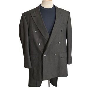 J. RIGGINS 44L Double Breasted Suit Jacket Pants Mens Charcoal Gray Plaid